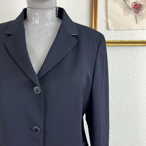 Burberry London Silver Enamel Button Navy Wool Stretch Blue Blazer - Picture 2 of 11